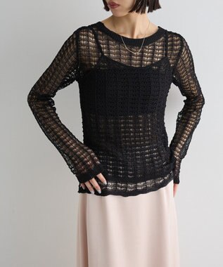 Green Parks ＳＥＴ２点　クロシェ風ニットプルオーバー Black