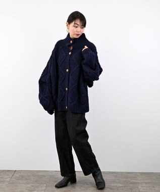 LENO ARAN PULLOVER【UNISEX】アラン柄ニットプルオーバー/カーディガン NAVY