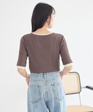 earth music&ecology レイヤードライクバイカラープルオーバー Brown