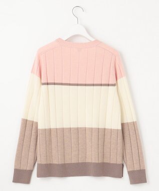 J.PRESS LADIES 【洗える】WOOL BLEND AIR カラーブロック ニット ピンク系1