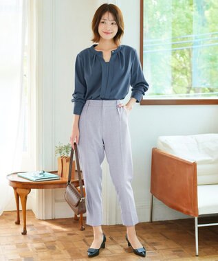 Tiaclasse 【洗える】麻調テーパードパンツ サックスグレー