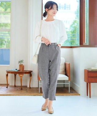 Tiaclasse 【洗える】麻調テーパードパンツ チャコールグレー