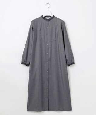 J.PRESS LADIES L 【洗える】T/Rウォッシャブルギャバ バンドカラー ワンピース グレー系