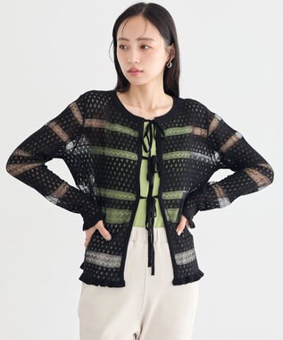 earth music&ecology シアーボーダーニットカーディガン