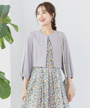 Tiaclasse 【洗える】タックパフスリーブボレロ サックスグレー