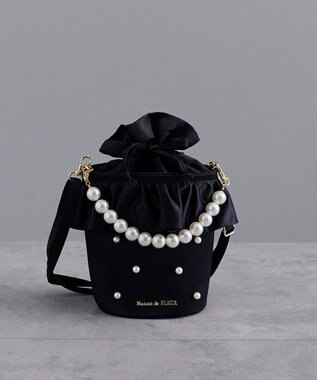 Maison de FLEUR パール２Ｗａｙフリル巾着バッグ Black