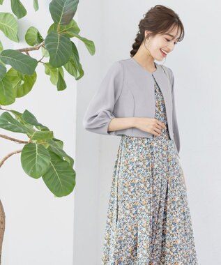 Tiaclasse 【洗える】タックパフスリーブボレロ サックスグレー