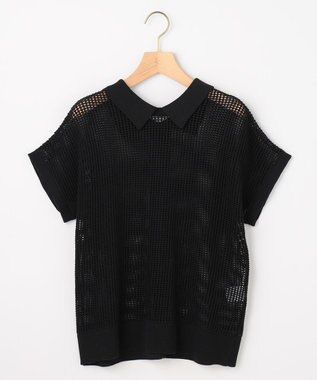 組曲 L 【先行予約・WEB限定・前後着用可】メッシュニット 襟付き半袖カーディガン