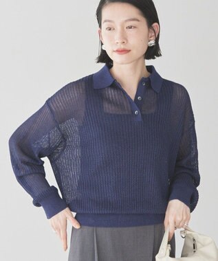 AMERICAN HOLIC メタルライクニットポロ Navy