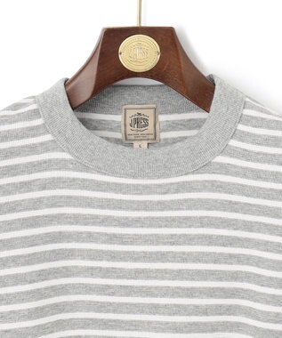 J.PRESS MEN ワッフルボーダー ロングTシャツ グレー系1