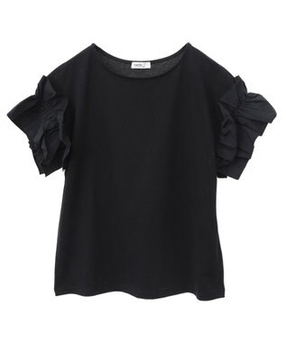 earth music&ecology 【接触冷感/洗濯機可】ギャザーフリルスリーブカットソー Black