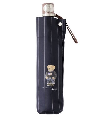 MOONBAT POLO RALPH LAUREN メンズ 折りたたみ傘 ストライプ×BEAR 65cm ディープブルー