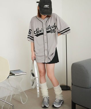 WEGO ベースボールメッシュビッグシャツ ライトグレー