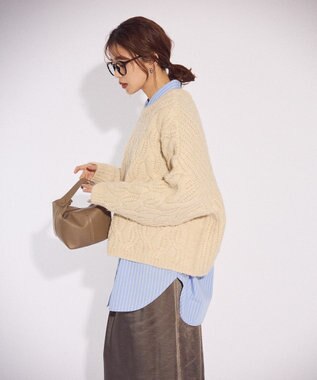 Green Parks ふわふわケーブルニットプルオーバー Ecru