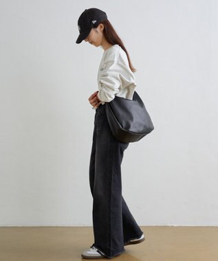 russet ソフトレザーラウンドビッグショルダーバッグ(CE-1325-WEB) Black2（シルバー金具）