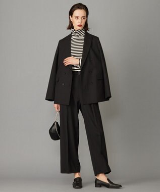 ICB L 【UVケア・洗える】ウール2WAYストレッチ ワイドストレートパンツ ブラック系