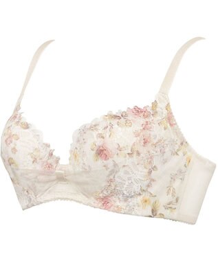 WACOAL 【リボンブラ 脇すっきり】 ブラジャー 脇高設計 着やせシルエット 谷間をメイクしてキープ Gカップまで対応 大きいサイズ レディース BRB433 /ワコール ベージュ