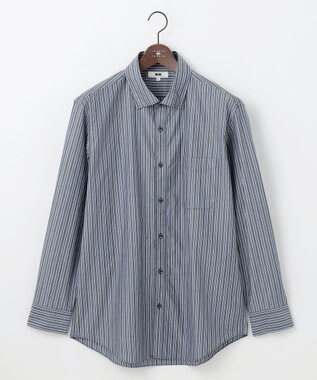 JOSEPH ABBOUD 【キングサイズ・シルク×綿ブレンド】シルクコットンストライプ シャツ グレー系1