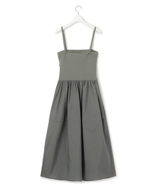 23区 【洗える】ブライトナイロンワッシャー ニットコンビワンピース カーキ系