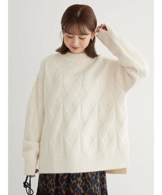 AMERICAN HOLIC Ｍｉｘヤーンモックネックケーブルニットプルオーバー Ivory