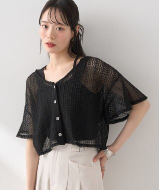 earth music&ecology ＳＥＴ２点レースカーディガン＋レイヤードインナー Black