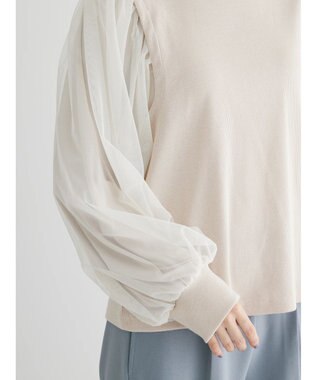 Green Parks 袖チュールドッキングリブプルオーバー Light Beige