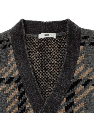 WEGO ベロアモールパターンカーディガン グレーチェック1