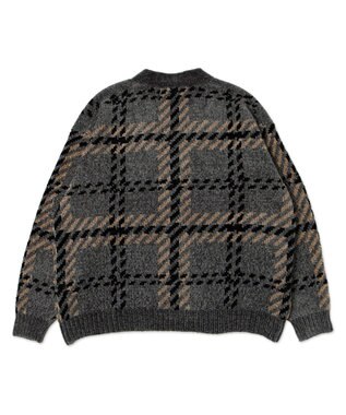 WEGO ベロアモールパターンカーディガン グレーチェック1