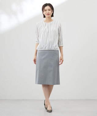 J.PRESS LADIES 【洗える】ランダムストライプ シアー プルオーバー カットソー ホワイトストライプ系