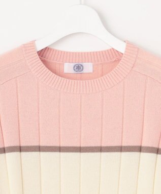 J.PRESS LADIES 【洗える】WOOL BLEND AIR カラーブロック ニット ピンク系1