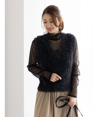 Te chichi シャギーヤーンVネックベスト ブラック