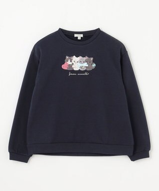 ANY KIDS 裏シャギーアニマルトレーナー ネイビー（ネコ）