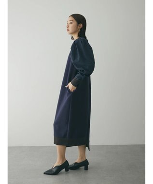 Green Parks armonia. リブ使いコクーンポンチワンピース Navy