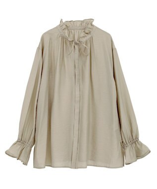 Green Parks フリルカラーリボンブラウス Beige