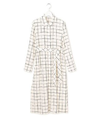 ICB L 【30th ANNIVERSARY】 ウィンドウペンプリント シャツワンピース アイボリー×ブラック