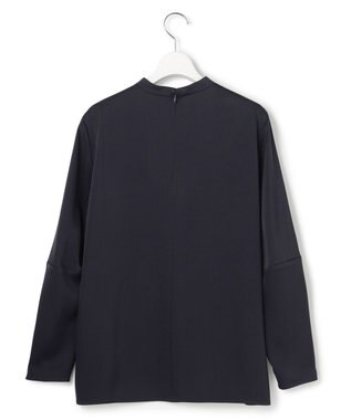 ICB L アセテートダブルサテン ランタンスリーブブラウス ネイビー