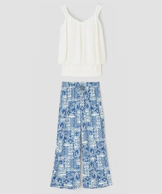San-ai Resort（三愛水着楽園） ロングパンツセット　13L・15L　【Coral veil（コーラルヴェール）】 ホワイト×ブルー