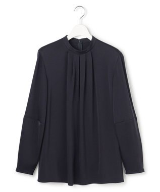 ICB L アセテートダブルサテン ランタンスリーブブラウス ネイビー