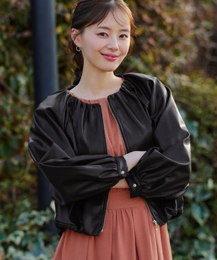 【洗える】ソフトフェイクレザージップブルゾン