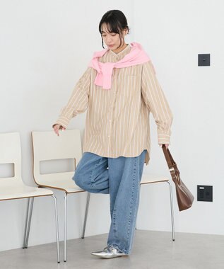CRAFT STANDARD BOUTIQUE バンドカラーシャツ Stripe Beige