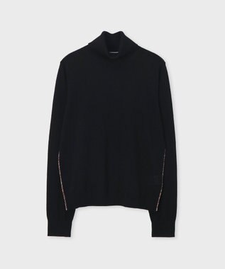 Paul Smith ドレープウール ストライプ タートルネック ニット ブラック