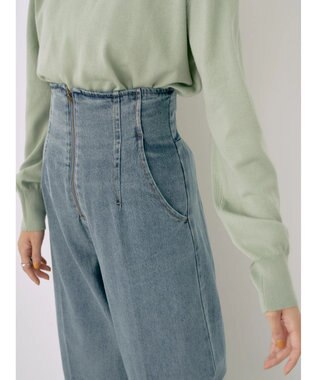 earth music&ecology バックボタンクルーネックニットプルオーバー Green