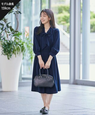 Tiaclasse 【洗える】リボンボウタイワンピース ネイビー
