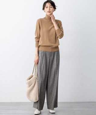 23区 L 【滝沢眞規子さん着用/Oggi掲載/洗える】ピュアカシミヤ タートルネック ニット キャメル系