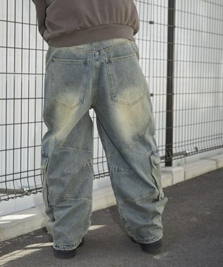 WEGO スウィッチングデニムカーゴパンツ デニム淡加工色