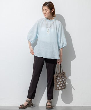 23区 【洗える】リネンレーヨンストレッチ テーパード パンツ ダークブラウン系