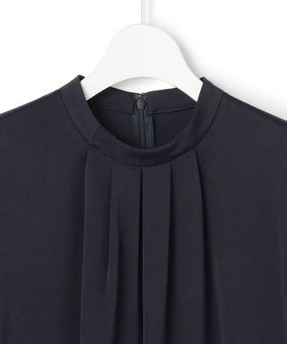 ICB L アセテートダブルサテン ランタンスリーブブラウス ネイビー