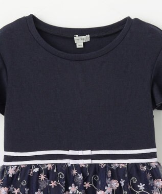 ANY KIDS 刺繍 チュール ワンピース ネイビー