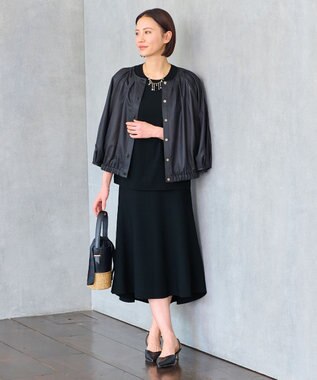 自由区 L 【洗える】クレープストレッチニット スカート ネイビー系