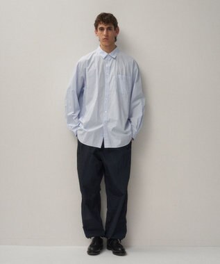 ATON GIZA BROAD | ウォッシュドシャツ - UNISEX SAX STRIPE